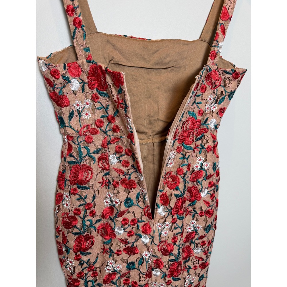 Lovers + Friends XS Under The Stars Midi Nude Red Floral Dress Crochet Romantic - Picture 3 of 13
